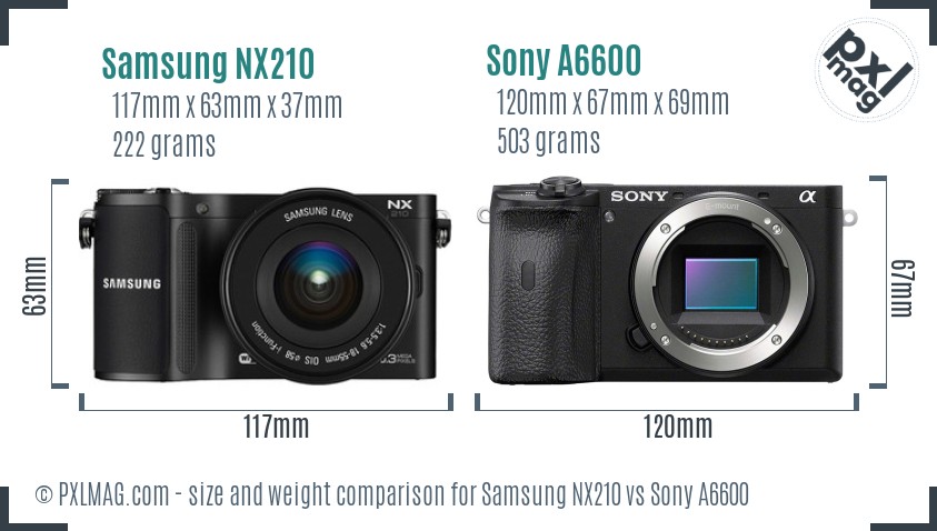 Samsung NX210 vs Sony A6600 size comparison