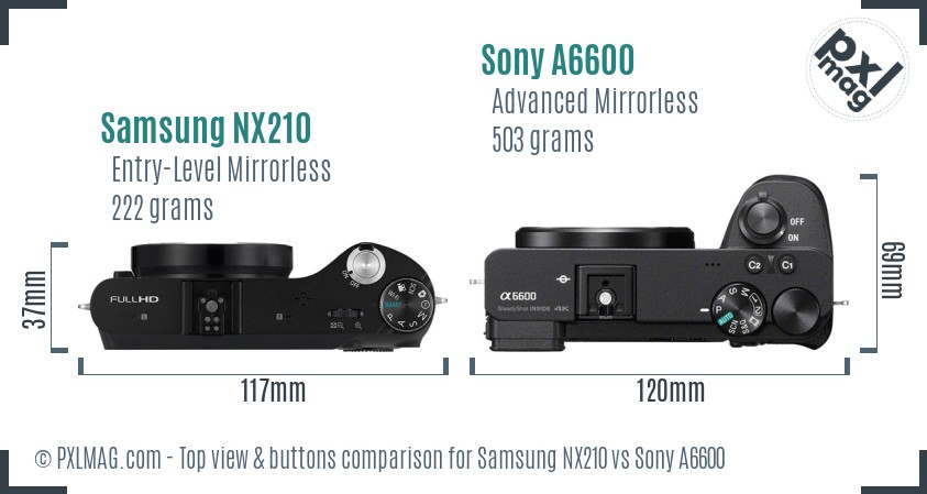 Samsung NX210 vs Sony A6600 top view buttons comparison