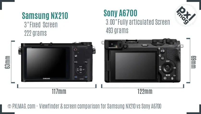 Samsung NX210 vs Sony A6700 Screen and Viewfinder comparison