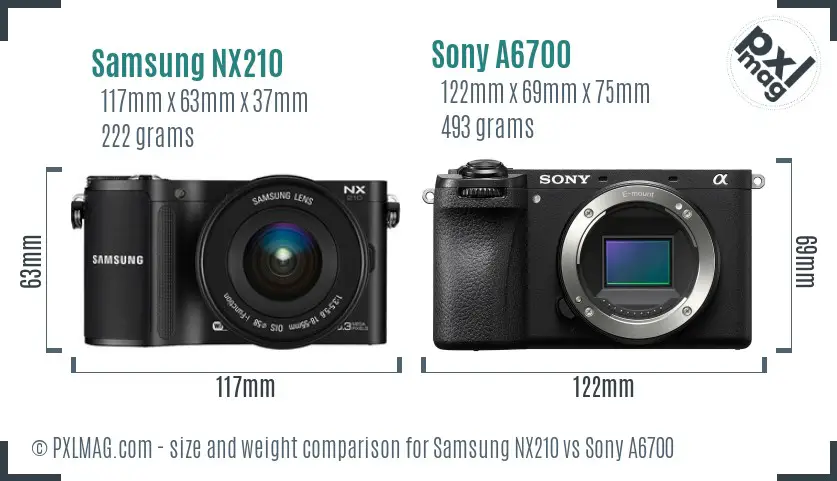 Samsung NX210 vs Sony A6700 size comparison