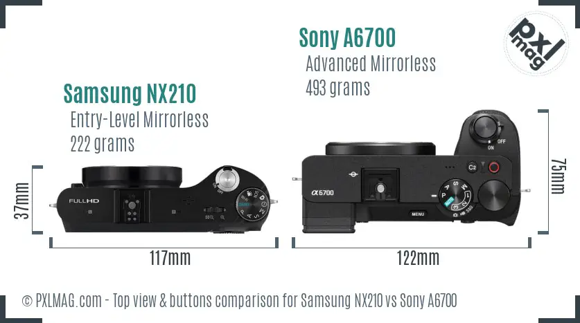 Samsung NX210 vs Sony A6700 top view buttons comparison