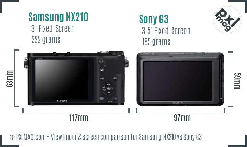 Samsung NX210 vs Sony G3 Screen and Viewfinder comparison