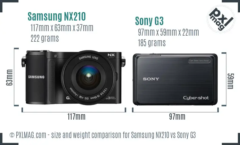 Samsung NX210 vs Sony G3 size comparison