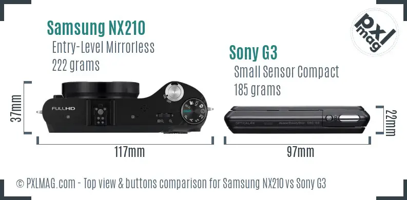 Samsung NX210 vs Sony G3 top view buttons comparison