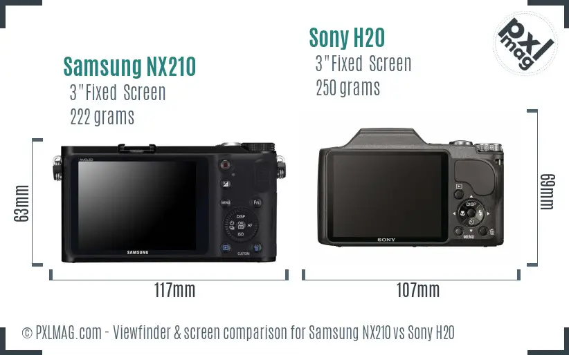 Samsung NX210 vs Sony H20 Screen and Viewfinder comparison