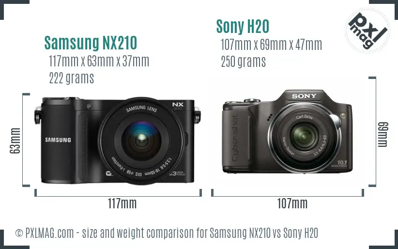 Samsung NX210 vs Sony H20 size comparison