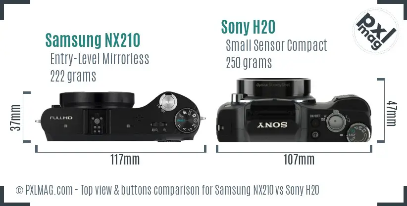 Samsung NX210 vs Sony H20 top view buttons comparison