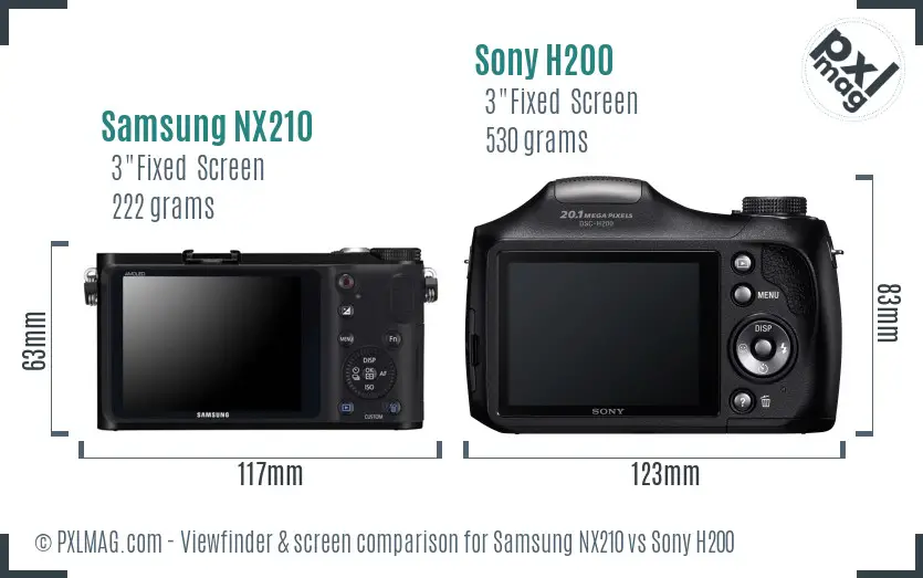 Samsung NX210 vs Sony H200 Screen and Viewfinder comparison