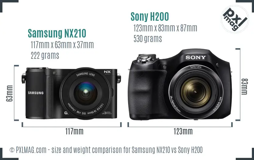 Samsung NX210 vs Sony H200 size comparison