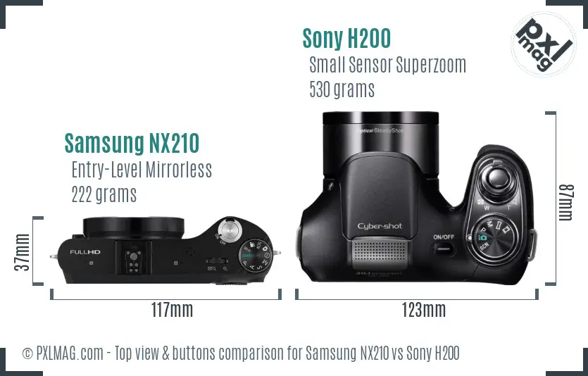 Samsung NX210 vs Sony H200 top view buttons comparison