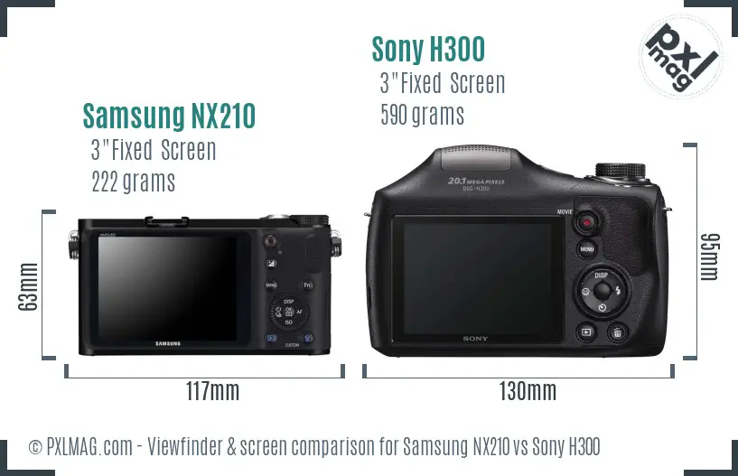 Samsung NX210 vs Sony H300 Screen and Viewfinder comparison