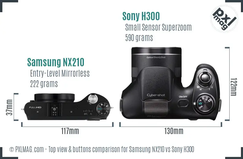 Samsung NX210 vs Sony H300 top view buttons comparison