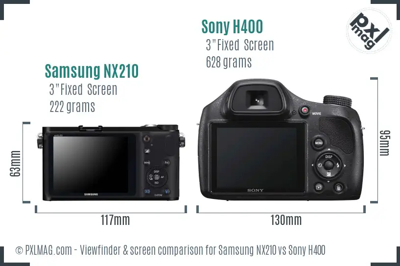 Samsung NX210 vs Sony H400 Screen and Viewfinder comparison