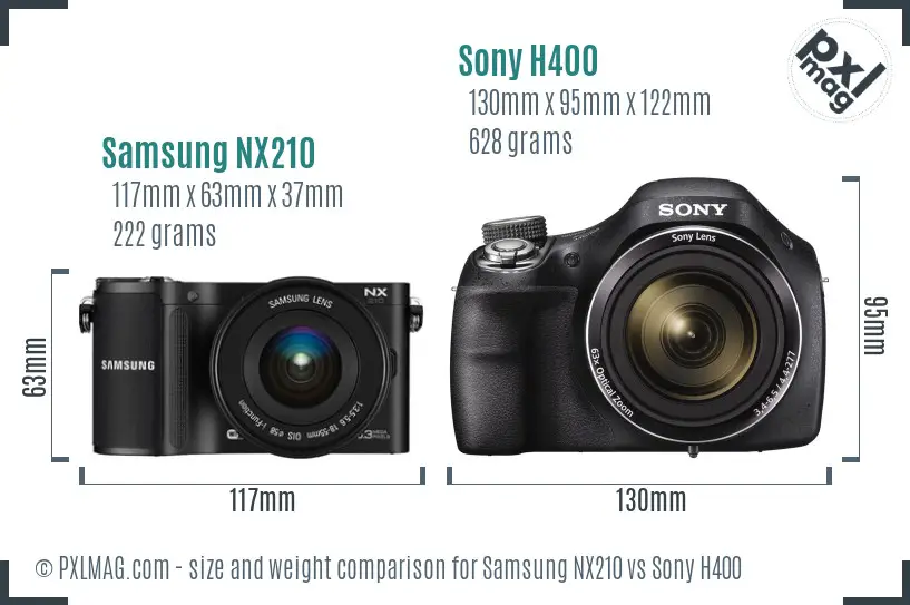 Samsung NX210 vs Sony H400 size comparison