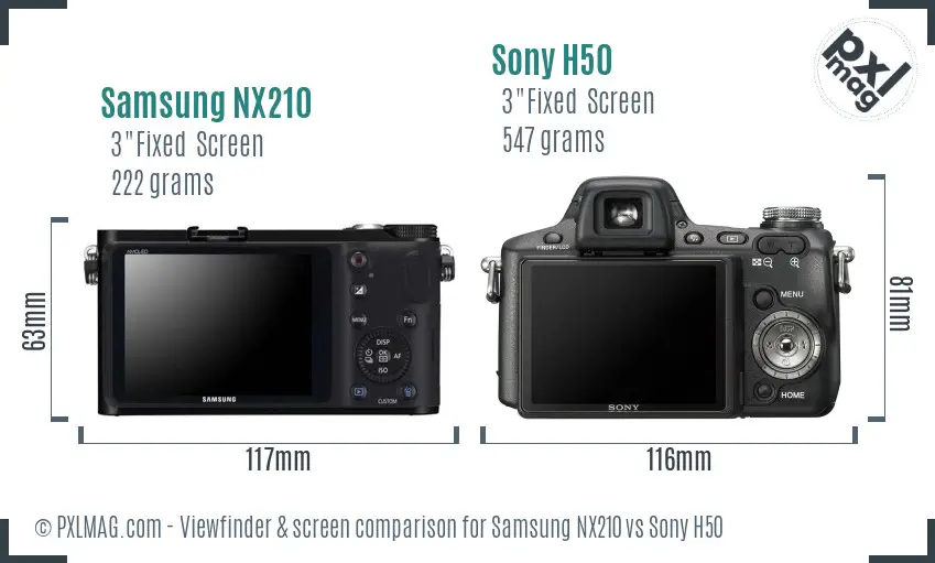 Samsung NX210 vs Sony H50 Screen and Viewfinder comparison