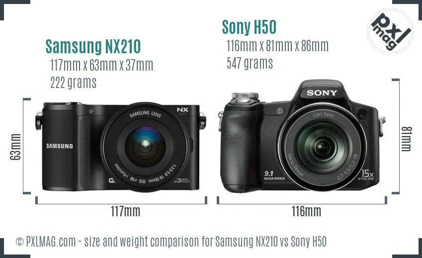 Samsung NX210 vs Sony H50 size comparison