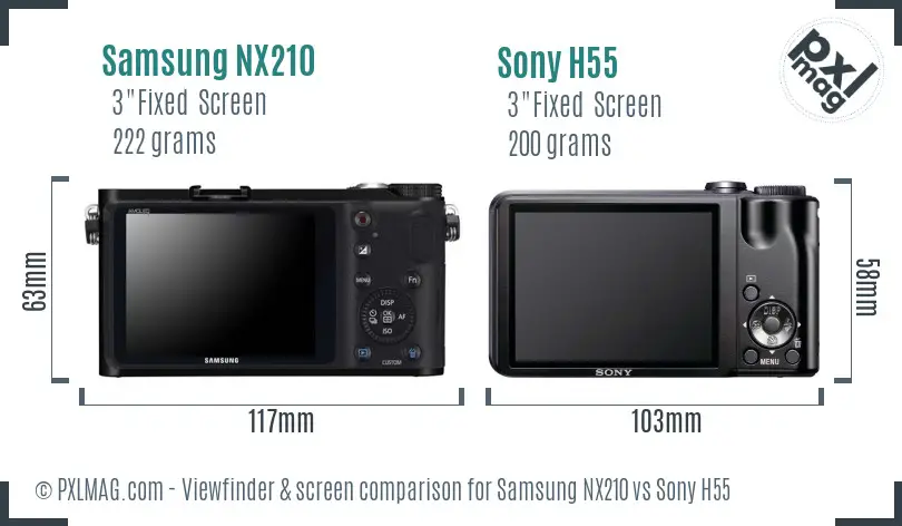 Samsung NX210 vs Sony H55 Screen and Viewfinder comparison