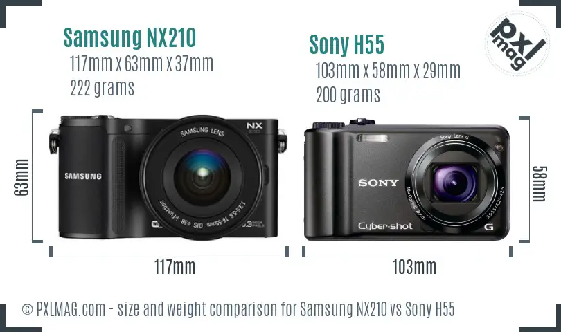 Samsung NX210 vs Sony H55 size comparison