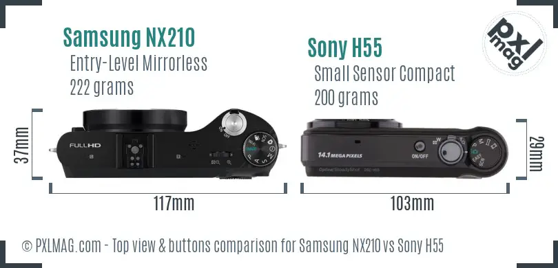 Samsung NX210 vs Sony H55 top view buttons comparison