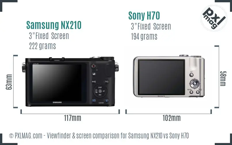 Samsung NX210 vs Sony H70 Screen and Viewfinder comparison