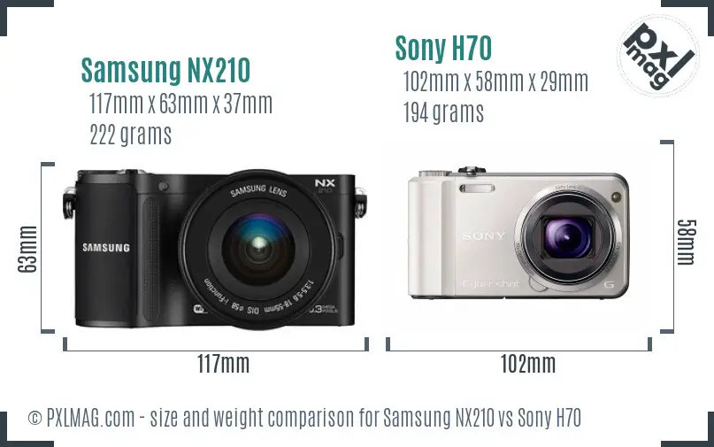 Samsung NX210 vs Sony H70 size comparison