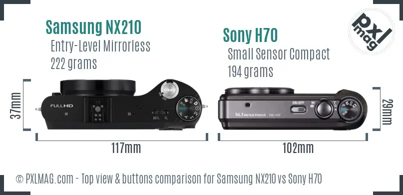 Samsung NX210 vs Sony H70 top view buttons comparison