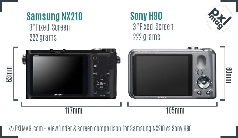 Samsung NX210 vs Sony H90 Screen and Viewfinder comparison