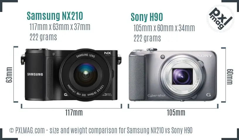 Samsung NX210 vs Sony H90 size comparison