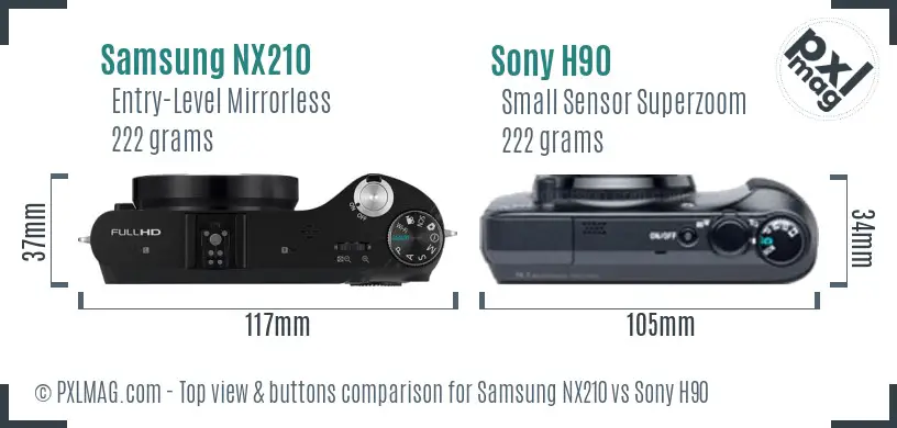 Samsung NX210 vs Sony H90 top view buttons comparison