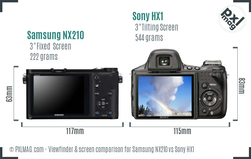 Samsung NX210 vs Sony HX1 Screen and Viewfinder comparison