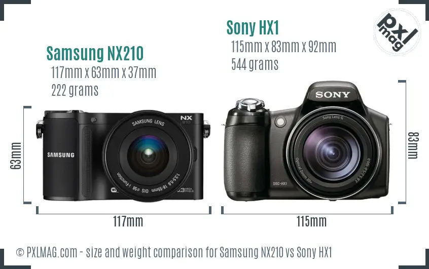Samsung NX210 vs Sony HX1 size comparison