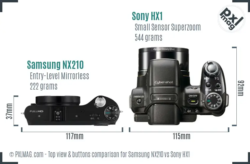 Samsung NX210 vs Sony HX1 top view buttons comparison