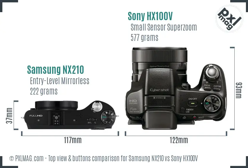 Samsung NX210 vs Sony HX100V top view buttons comparison