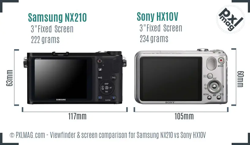 Samsung NX210 vs Sony HX10V Screen and Viewfinder comparison