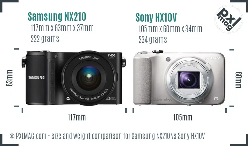 Samsung NX210 vs Sony HX10V size comparison