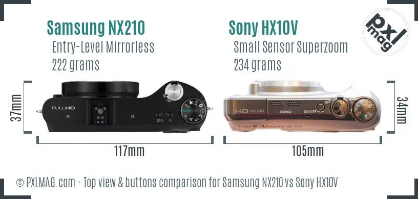 Samsung NX210 vs Sony HX10V top view buttons comparison