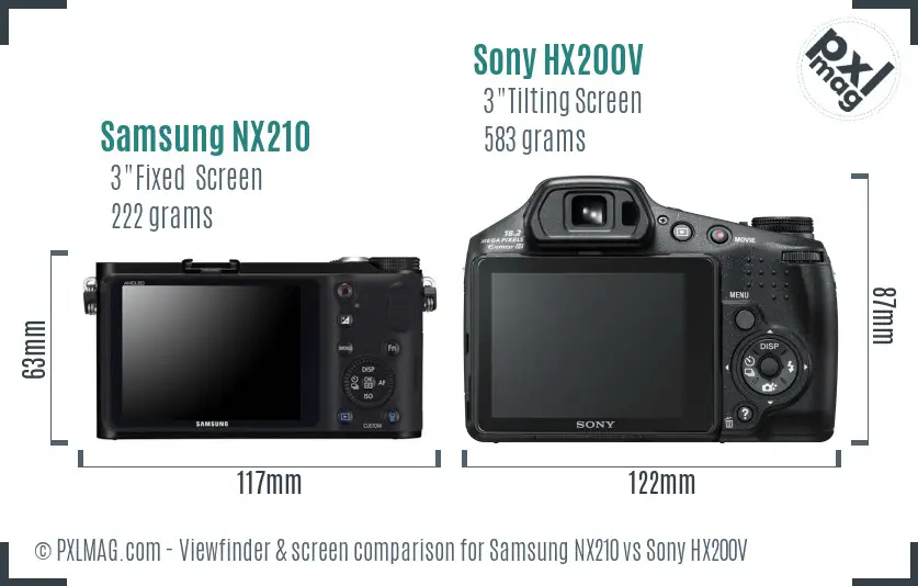 Samsung NX210 vs Sony HX200V Screen and Viewfinder comparison