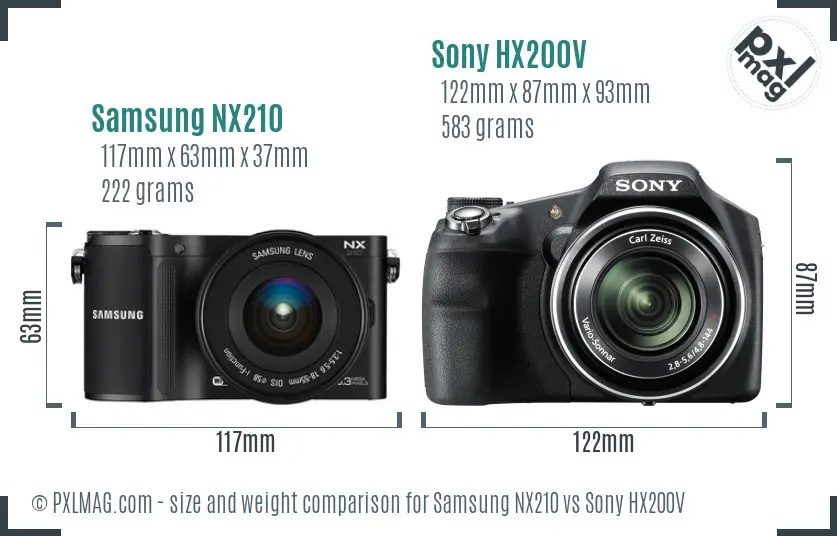 Samsung NX210 vs Sony HX200V size comparison
