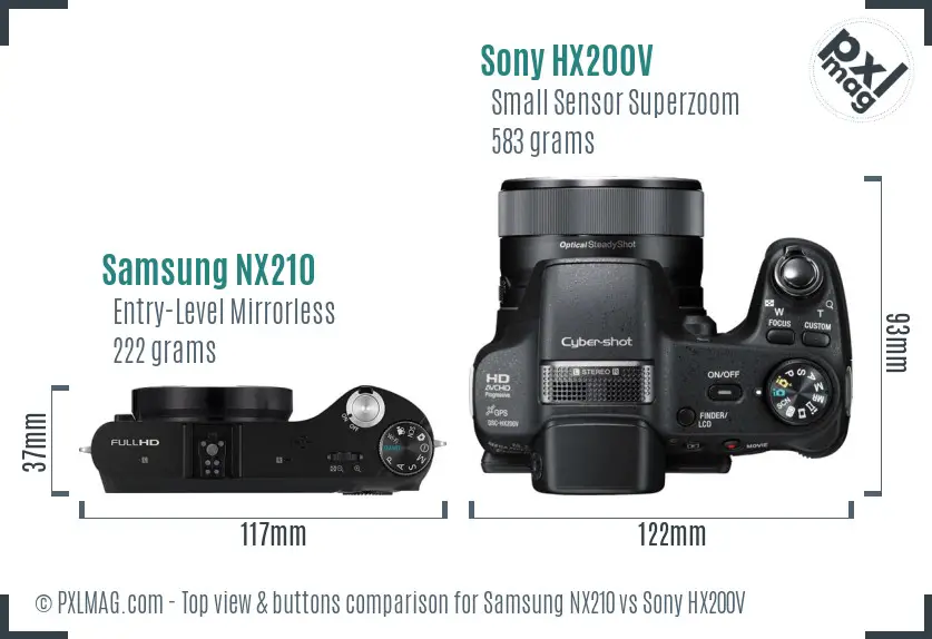 Samsung NX210 vs Sony HX200V top view buttons comparison
