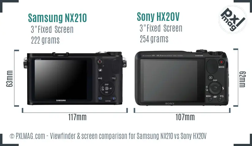 Samsung NX210 vs Sony HX20V Screen and Viewfinder comparison