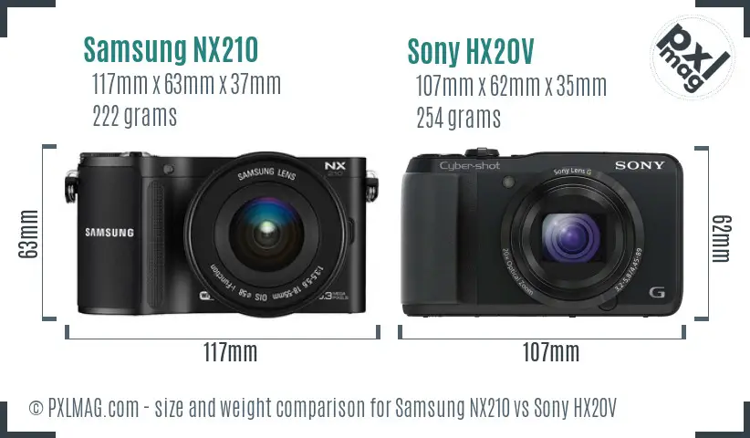 Samsung NX210 vs Sony HX20V size comparison