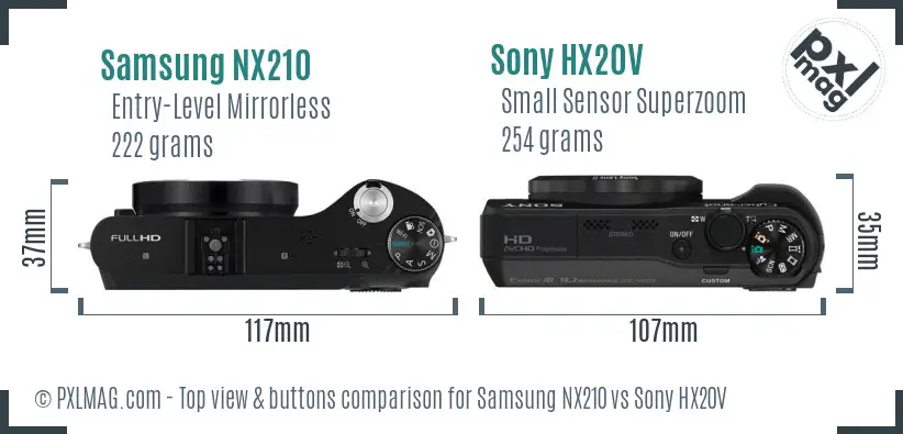 Samsung NX210 vs Sony HX20V top view buttons comparison