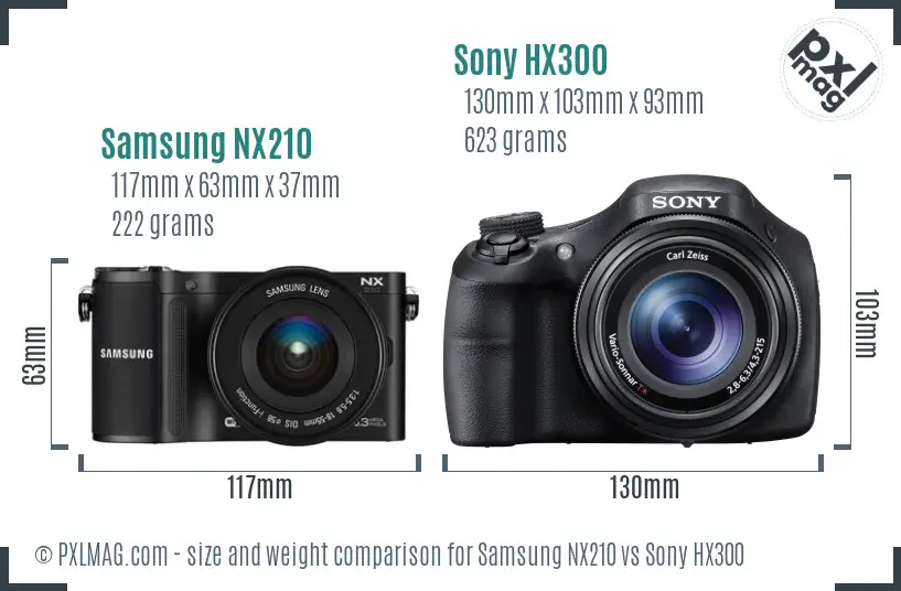 Samsung NX210 vs Sony HX300 size comparison