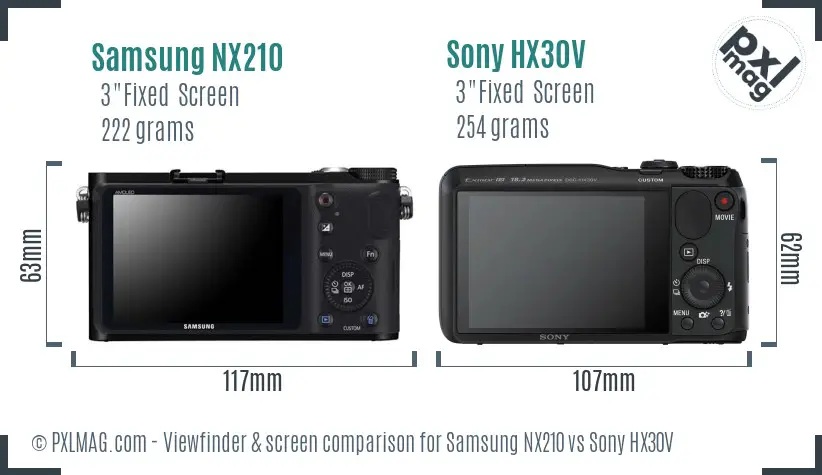Samsung NX210 vs Sony HX30V Screen and Viewfinder comparison