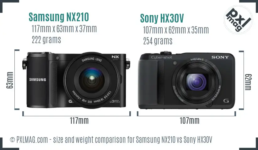 Samsung NX210 vs Sony HX30V size comparison