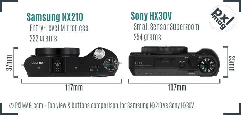 Samsung NX210 vs Sony HX30V top view buttons comparison