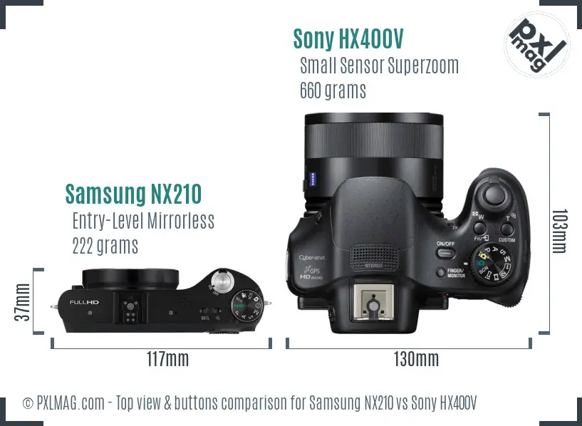 Samsung NX210 vs Sony HX400V top view buttons comparison Samsung NX210 vs Sony HX400V top view buttons comparison