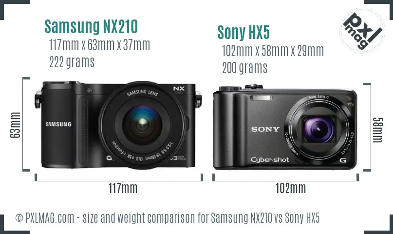 Samsung NX210 vs Sony HX5 size comparison