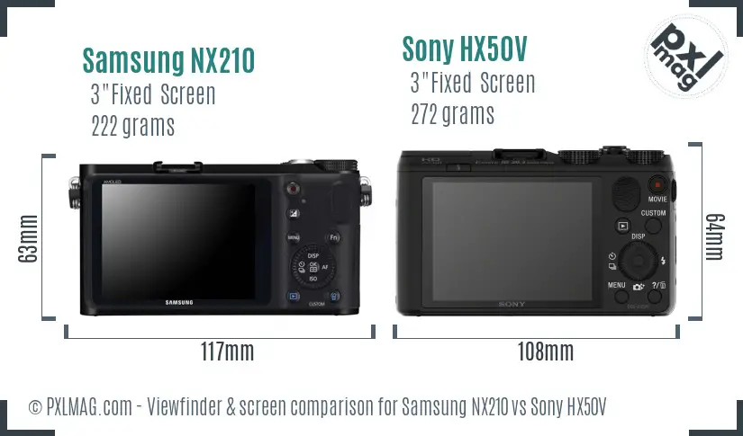 Samsung NX210 vs Sony HX50V Screen and Viewfinder comparison