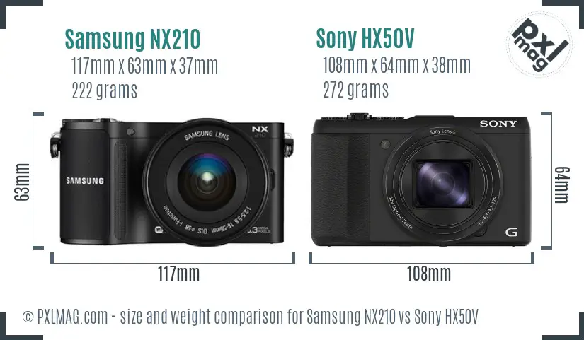 Samsung NX210 vs Sony HX50V size comparison